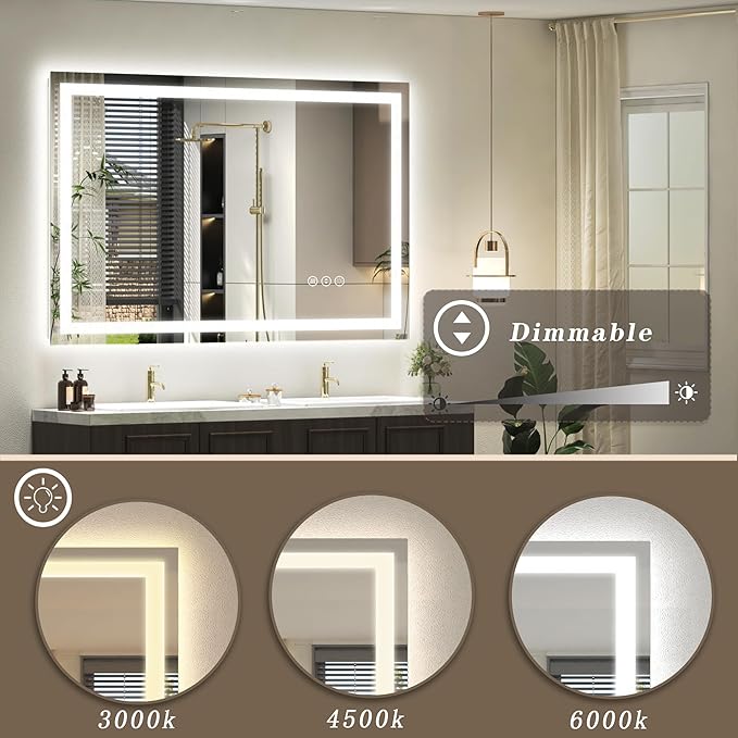 40 x 30 LED Lighted Bathroom Mirror for Wall, Vanity Mirror Lights, Dimmable, Anti-Fog, Shatter-Proof, ETL Listed (Front Lit + Backlit)