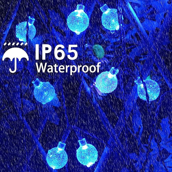 Blue 2-Pack 100 LED 64FT Crystal Globe Solar Christmas Lights, Outdoor Waterproof Solar String Lights with 8 Lighting Modes, Solar Outdoor Decorations for Tree Garden Patio Party Wedding Christmas
