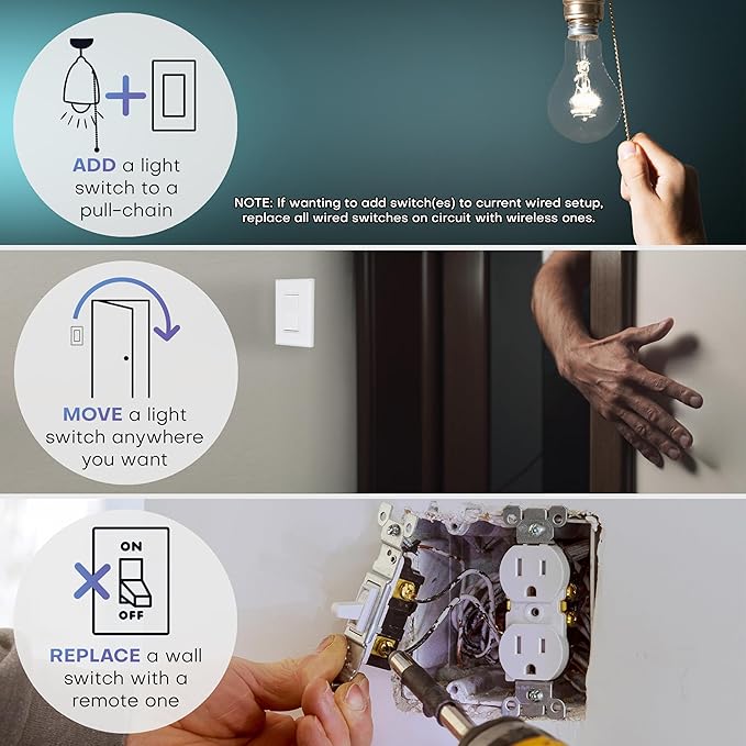 RunLessWire 5 Amp On/Off Receiver Add-On RF Relay Compatible with Self-Powered Kinetic Wireless Light Switches to Control Electrical Circuit Remotely Easy DIY Install 100-240VAC, Indoor Use