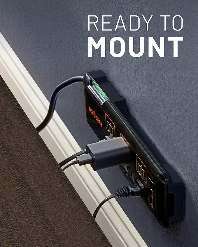 ECHOGEAR ShockBlocker 8 Outlet Surge Protector Power Strip - Slim Design Can Power & Protect Your Entire TV, Office, Or Gaming Setup - Advanced Surge Suppressor with 3420 Joules of Protection
