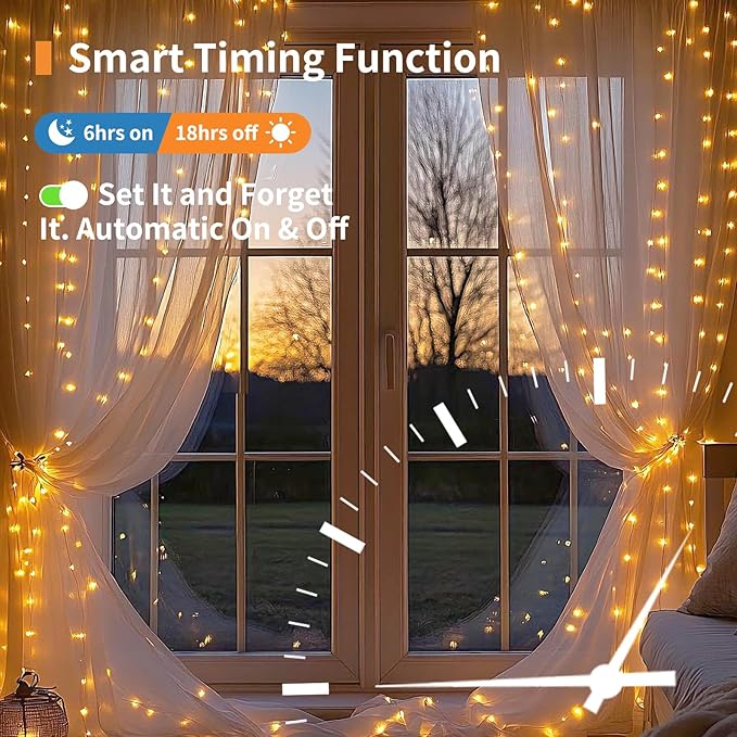 Fairy Curtain Lights, 200 LED Upgraded Tangle-Free Hanging Lights with Remote, USB Plug in String Lights for Bedroom Wall Window Wedding Party Xmas Home Décor - 9.8 x 6.6 Ft, Warm White