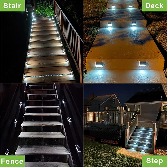 XLUX Solar Powered Lights for Deck Steps Stairs Fences Pathway Path, LED lamp, Outdoor Waterproof, White Light 12 Pack