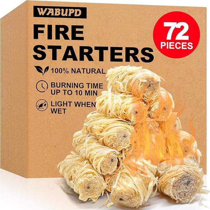 72 Pcs Fire Starter - Natural Fire Starters for Fireplace, Pellet Stove, Campfires, BBQ, Pizza Oven, Camping, Fire Pit &Chimney, Smoker, Fire Starters for Grill, Charcoal Starter