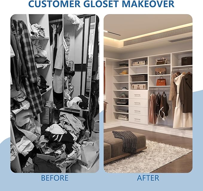 Medium Double Hanging Closet Unit, Modular Closet System, Wood Closet System Organizer with Storage for Walk In Closets, Clothing Rack Closet for Hanging Clothes, Bedroom, White, 22.5"W