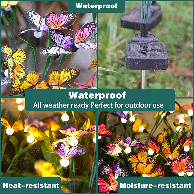 TONULAX Solar Garden Lights - 8 Pack Swaying Butterfly Light, Swaying in The Wind, Solar Outdoor Lights, Yard Patio Pathway Decoration, High Flexibility Iron Wire & Realistic Butterflies