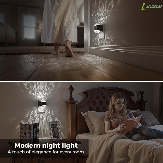 L LOHAS LED Night Lights Plug into Wall 2 Pack,Night Light for Kids with Dusk to Dawn Sensor,5000K Daylight White Projector Light for Kids Playroom Home Theater Party