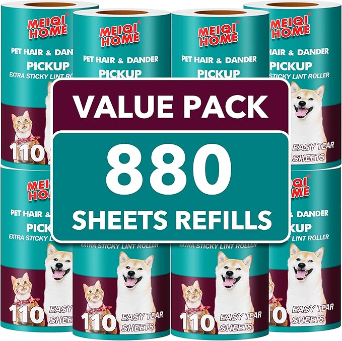 MEIQIHOME Extra Sticky Lint Roller Refills Only, 880 Easy-Tear Sheets for 3.9"-4" Lint Rollers with 1.5" Inner Diameter - Superior Cleanliness for Clothes