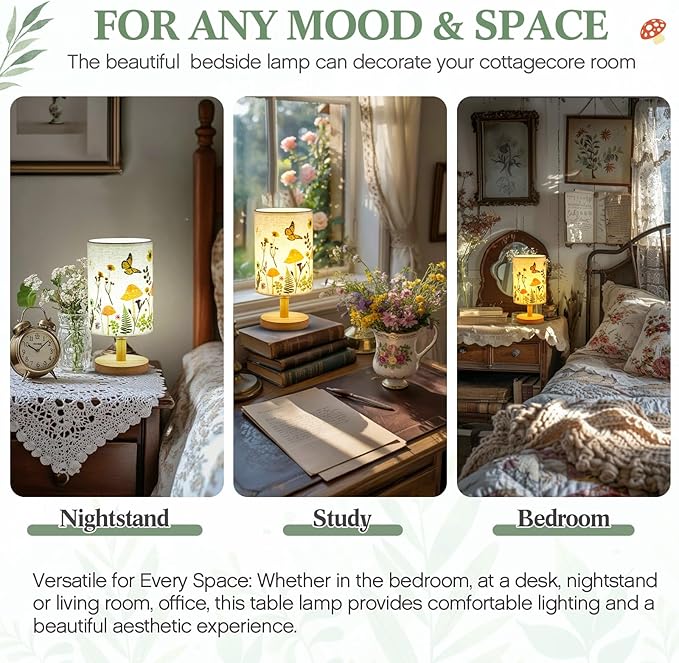 Hortsun Pressed Flower Lamp Vintage Table Small Lamp Cottagecore Decor Boho Night Light Decorative Rustic Night Light for Living Room, Bedroom or Office, Christmas Gift for Women