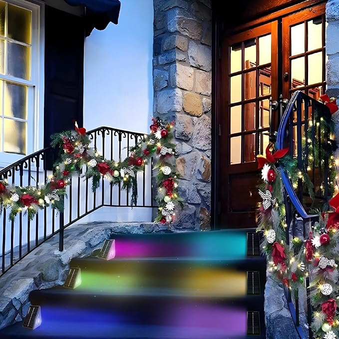 Solar Step Lights Outdoor, 6 Pack Solar Stair Lights Waterproof, Warm White/7 RGB Colors Deck Lighting for Outside Garden Stair, Deck, Fence, Front Step, Front Porch, and Patio Decor