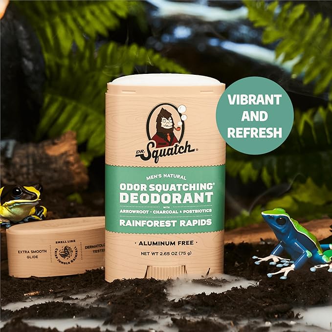 Dr. Squatch Natural Deodorant for Men - Odor-Squatching Aluminum Free - Rainforest Rapids (2.65 oz, 3-Pack)