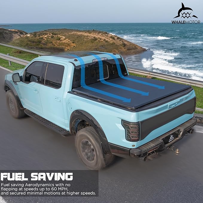 Truck Bed Tonneau Cover Compatible with Chevy Silverado & GMC Sierra 1500 2500 3500 HD 2010-2025 8 ft Long Box(No CarbonPro Bed), Soft Folding Style((Quad Fold)