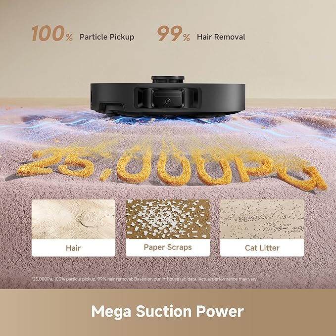 DREAME L40 Ultra Gen 2 Robot Vacuum and Mop with 25,000Pa Suction, Extendable Side Brush and Mop, All-in-One Self-Emptying & Cleaning Dock, Voice & App Control, Black