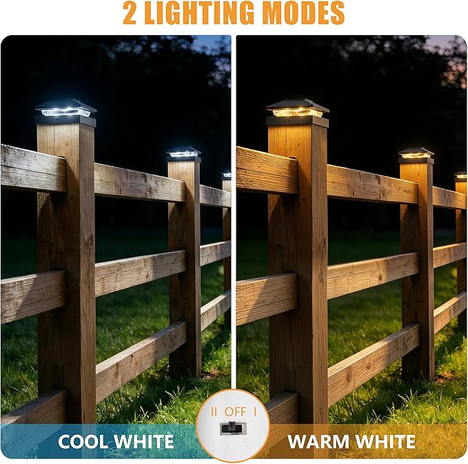 Brightown Solar Post Cap Lights Outdoor 2-Pack, Waterproof Fence Post Solar Lights for 4x4 Wood/Vinyl Posts, 16 LED Deck Post Lights with 2 Color Modes Decorate Patio Porch Garden