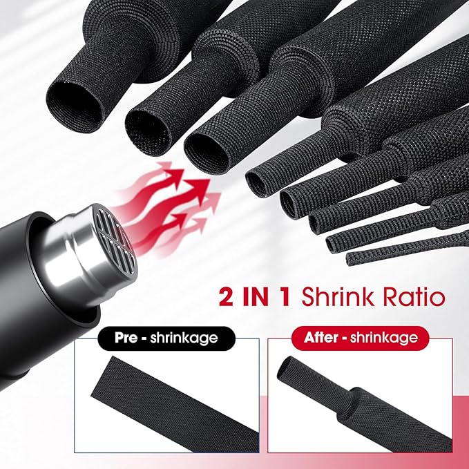 Sonoreboom 2 in 1 Heat Shrink Braided Sleeving Fabric Tubing-Ideal fit Irregular Shape Hose/Cable/Wire (3/4"(19mm), 45FT)