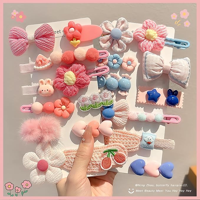 (12 Pcs) Super Cute Lovely Warm Autumn Winter Spring Theme Kid's Hairpin Flower Floral Bear Bowknot Hair Clips Hair Decoration Women Girls Salon Hairstyle Hairdressing Grip -Pink 2