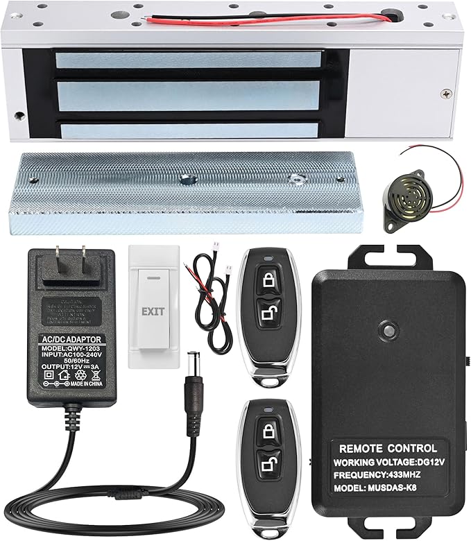 Access Control System with Remote Control – 600lbs Magnetic Door Lock Kit, 12V Fail Safe NC Mode, Secure & Easy DIY Installation for Smart Home Entry (K8-1200LBS Remote Control Lock Ki)