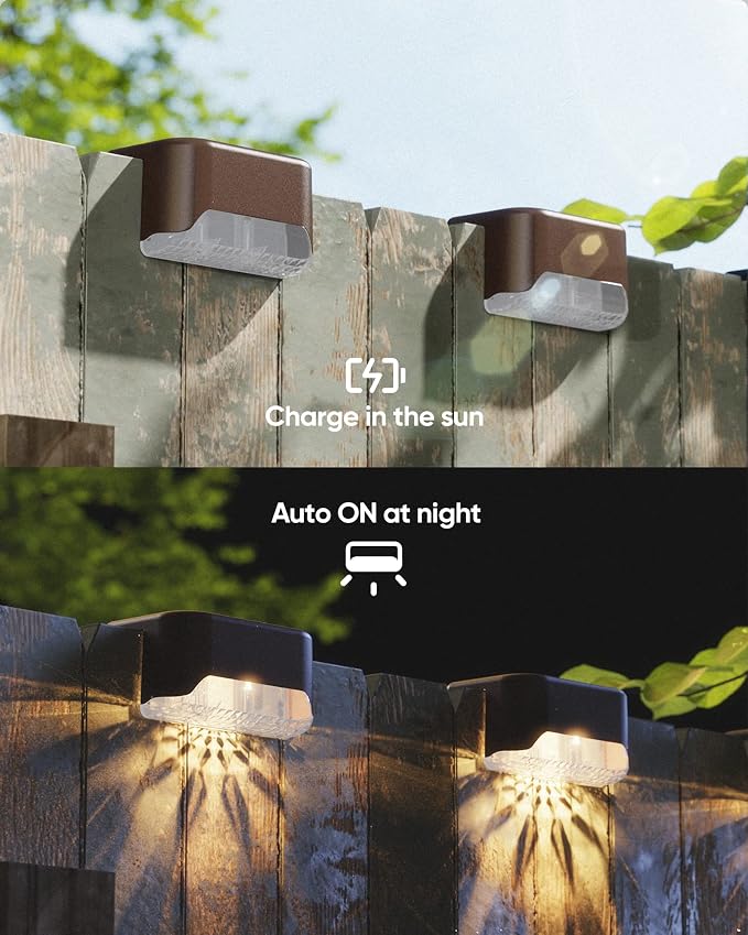 JACKYLED Solar Fence Lights 16 Pack Outdoor Solar Deck Light IP65 Waterproof Solar Step Lights Outdoor Lighting for Garden Deck Fence Railing Stair Patio Yard Pathway, Brown