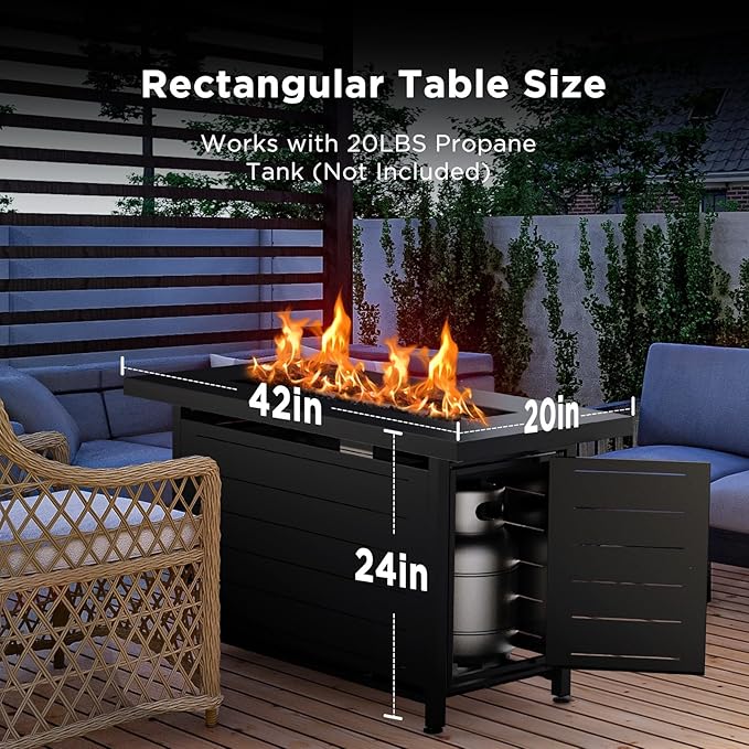 Ciays 42 Inch Gas Fire Pit Table, 60,000 BTU Propane Fire Pits for Outside with Steel Lid and Lava Rock, 2 in 1 Fire Pit Table Gatherings Parties on Patio Deck Garden, CSA-Listed, Black,CIFPT5B
