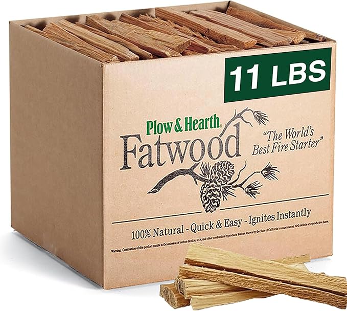 Plow & Hearth 11 LBS Fatwood Fire Starter Sticks Organic Kindling, Easy Ignition Fat Wood, All Natural Firestarters for Fire Pit, Wood Stoves, Fireplaces, Campfires, Bonfires, BBQ