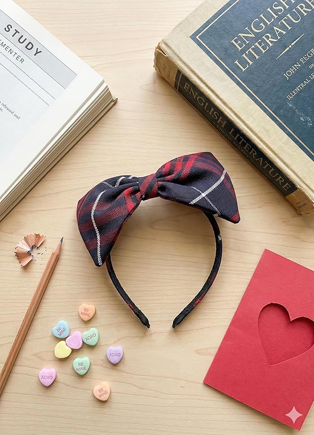 ClassExceed School Headband, Plaid bow headband, back to school, available in variety of school plaids (Plaid 36 Navy and Red plaid Plaid, Regular)