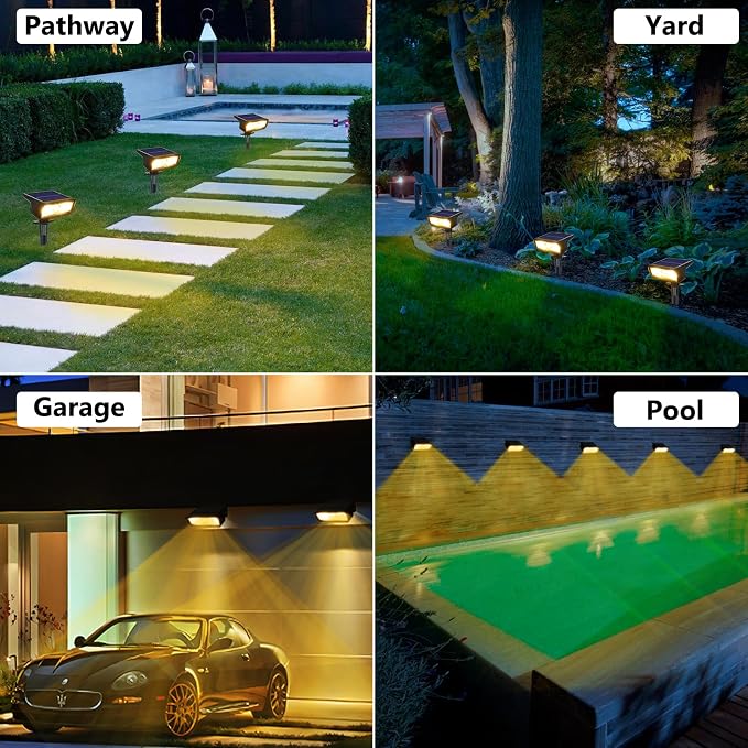 Toodour Solar Spot Light Outdoor, 4 Pack Solar Lights Outdoor with 2 Modes, Waterproof Solar Powered Flood Lights Landscape Lighting for Yard Garden Home Pathway Walkway Outdoor Decor - Warm White