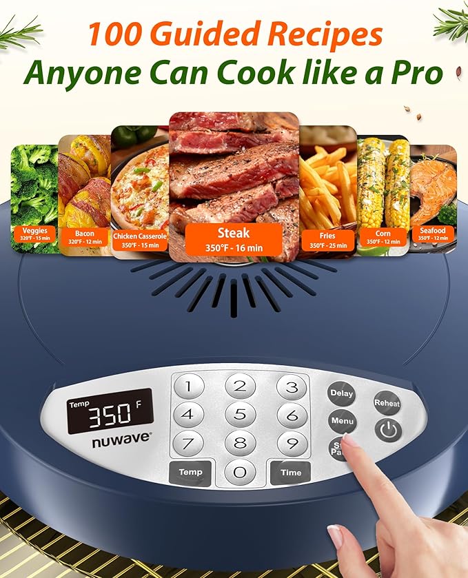 Nuwave Oven Pro Plus Air Fryer, Infra-Red Countertop, 2025 Advanced Convection, No Defrosting or Preheating, Cook Fresh or Frozen, Durable Power Dome, 100 Presets & 50 Memory, PFAS Free, Dark Blue