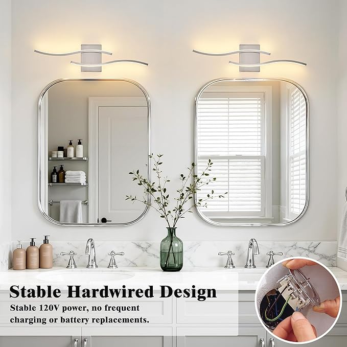 KARTOOSH 2 Pack Bathroom Vanity Lights Fixtures Over Mirror Hardwired Brushed Nickel Wall Lights 3CCT Dimmable LED Bathroom Light Fixtures 23.6 Inch Modern Wall Sconce Picture Lights for Wall