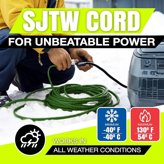 25ft Outdoor/Indoor Extension Cord 12/3 Gauge Extra Heavy Duty 3 Prong SJTW, Waterproof, Flexible Cold-Resistant Long Power Cord,15A 125V 1875W, Green by LifeSupplyUSA