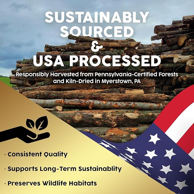 Kiln-Dried PA Ash – 16” Splits (Approx. 38 lb) – Mild Smoking Wood for Cooking, Grilling, BBQ & Campfires – Easy Light, Low Smoke, USA-Sourced