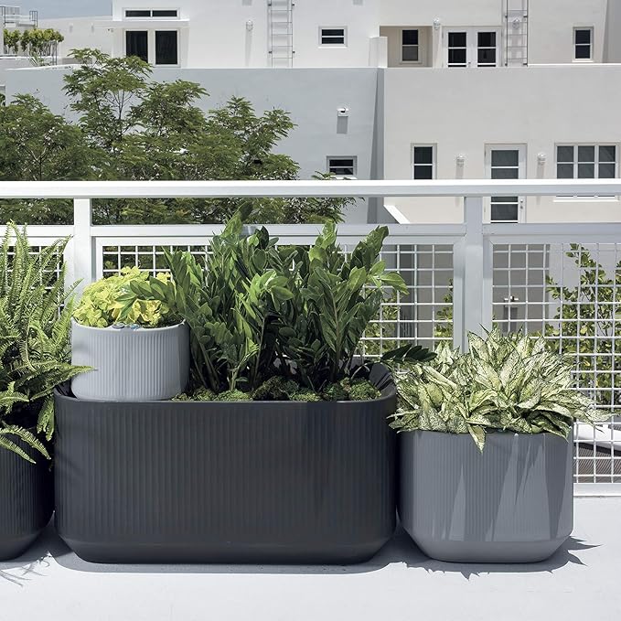 Crescent Garden Modular Self-Watering Plant Box with TruDrop Water Level Indicator, Indoor/Outdoor, Small Modern Box Planter for Herbs, Flowers, Peace Lily, Houseplants - 20"x20"x16"H (Olive)