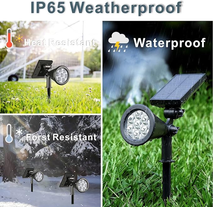 Solar Spotlights, Outdoor Ground Spot Light for Flag Pole, Bright 7-LED Dusk-to-Dawn Waterproof Landscape Flagpole Lights, 2-in-1 Adjustable Solar Powered Lighting for Tree Garden Yard (2 Pack, White)