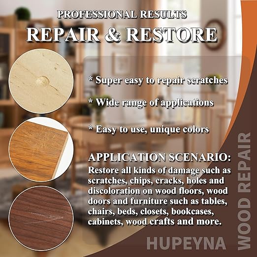 Wood Repair Kit, 12 Color Wood Fillers, Furniture Repair Kit, Repair Scratch, Cracks, Stains, Discoloration for Wood Furniture, Door, Cabinet, Floor, Table Surface Wood Touch up Filler Wood Paint