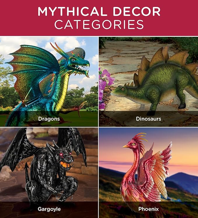 Regal Art & Gift Dragon Metal Statue – Indoor Outdoor Decorative Sculpture for Home & Garden Décor, Weather-Resistant Yard Art Figure for Patio, Lawn, Red