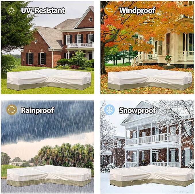Outdoor Sectional Couch Cover - Waterproof, Rip-Stop, Anti-UV 600D Heavy Duty with 3 Air Vent (V-Shaped-105''X105''), Light Green
