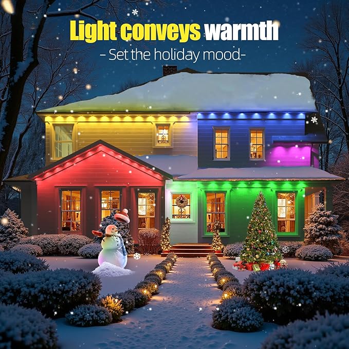 Permanent Outdoor Lights, 50ft RGB+IC Smart LED Lights, IP67 Waterproof Smart Outdoor Decorations with App/Remote for Christmas, New Year, Halloween, Holiday, Daily, Party Decor,Valentine's Day