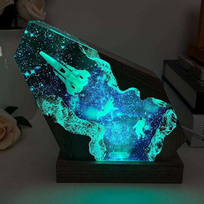 Epoxy Space Resin Lamp, Handmade Astronaut Lamp with USB Port, Multi-Color LED Light, Ideal Home Bedroom Decor, Space Gifts for Men and Women, Unique Astronomy Gifts for Galaxy Enthusiast (8"x5")