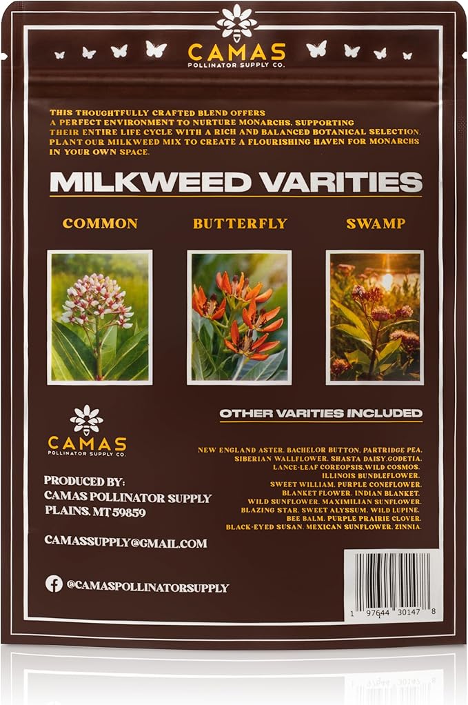 Monarch Butterfly Garden Kit with Milkweed Seeds–Perennial Flower Seeds to Plant Outside| 1/4 Pound Pure Bulk Wildflower Seeds | Garden Seeds for Attracting Pollinators | Seed Packets for Spring/Fall