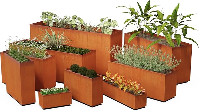 Plantercraft Large Rectangular Planters for Outdoor Plants 36x12x18 Corten Steel Planter | Large Outdoor Planter Box for Patios & Gardens | Heavy Duty Metal & Fully Assembled