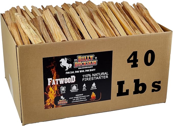 40lb Fatwood Fire Starter Sticks | 100% Natural Fire Starters for Grill, Campfire, Wood Stoves, Bonfires | Easy Firestarter w/Just 2 Sticks in All Weather Conditions by Billy Buckskin (40lb Box)
