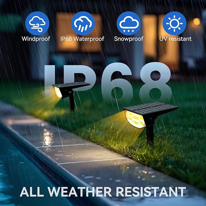Solar Spot Lights Outdoor IP68 Waterproof, Ultra-Bright Performance，Simple Modes for Easier Operation, Auto On/Off，Solar Powered Landscape Lights for Garden, Yard, Pathway (Warm White, 8 Pack)