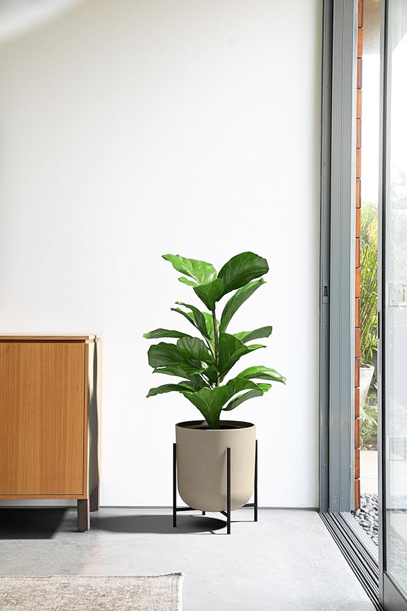 Veradek Mason Series Raised Lima Planter - Round Planter for Patio/Balcony | Plastic-Stone Composite w/Metal Plant Stand | Modern Décor for Plants