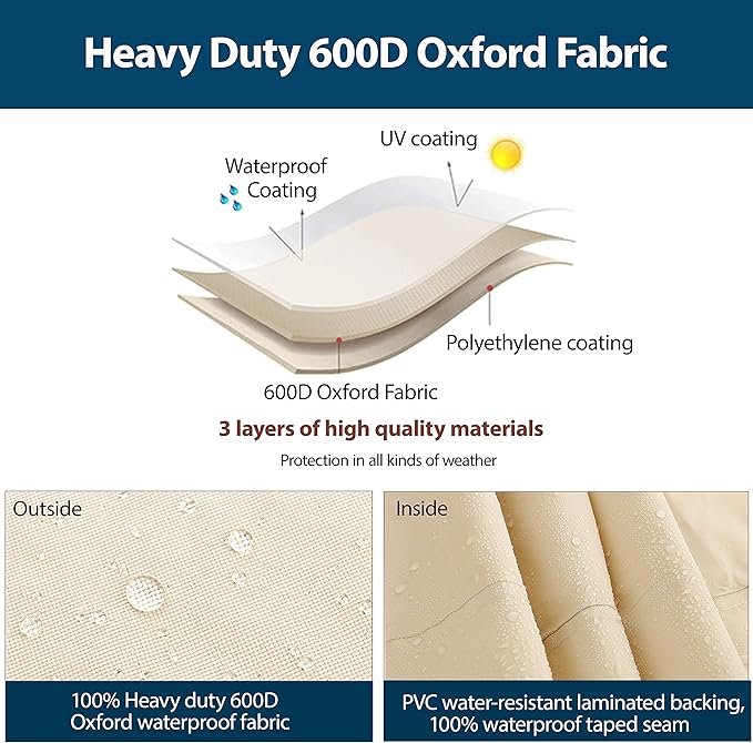Outdoor Sectional Cover - Patio Furniture Covers Waterproof Rip-Stop Anti-UV 600D Heavy Duty Outdoor Sofa Couch Cover with 3 Air Vents (L-Shaped-Left facing-90''X120'')