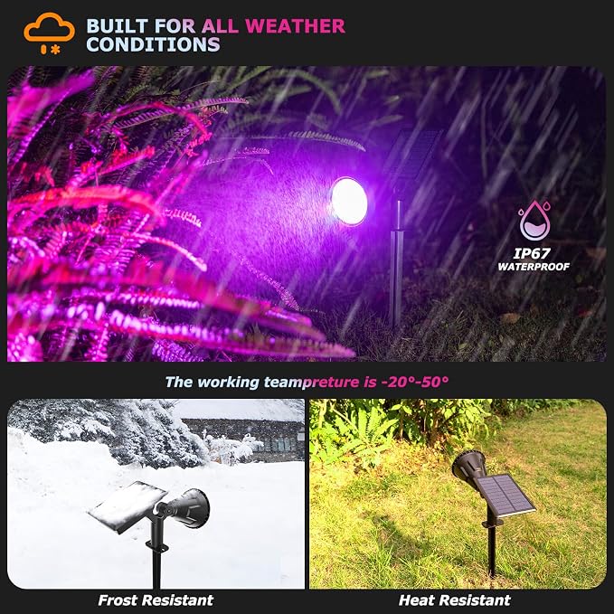 Color Changing Solar Spot Lights Outdoor, 21 LEDs Brightness Solar Pathway Lights Outdoor, IP67 Waterproof Exterior Solar Lights for House, 2-in-1 Solar Flood Lights Outdoor for Yard