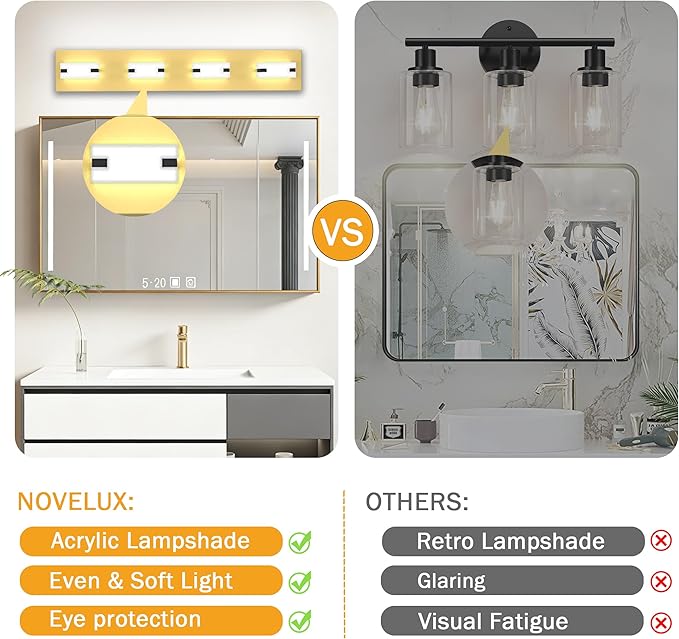 LED Bathroom Light Fixtures, 4-Light Modern Vanity Lights with Milky White Frosted Acrylic Shades, Gold Bathroom Lighting fixtures Over Mirror, ETL Listed, 27W (Cool White 5700K)