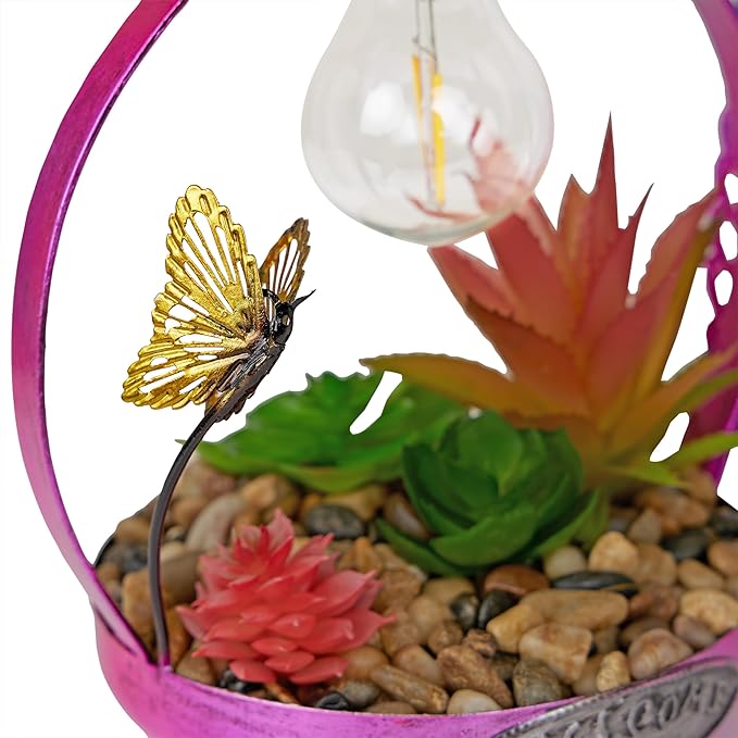 Alpine Corporation LYT288SLR-HH Solar-Powered Metal Flamingo w/Garden Enclosed LED Light, Solar Patio Décor, 16''H, Pink