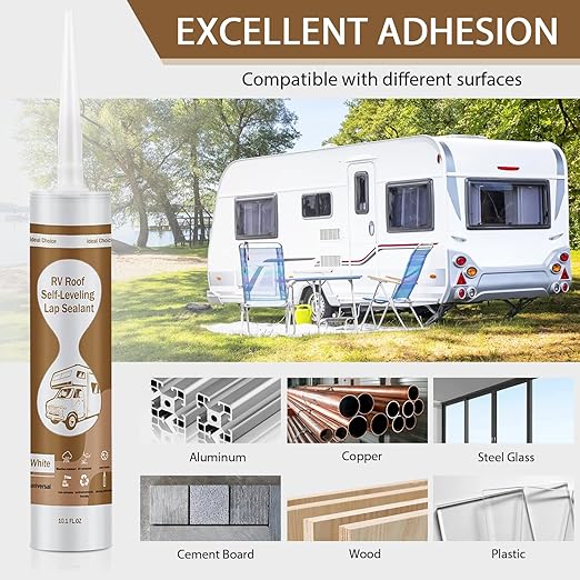 Self Leveling RV Roof Sealant, RV Sealant White, Camper Roof Sealant, Flexible RV Caulk for Camper, Skylight, Trailer Repair (2 Pack)