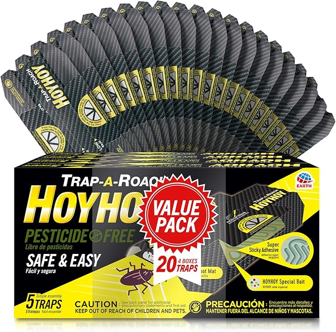 HOY HOY Trap A Roach - 20 Traps [4 Pack] Baited Glue Traps, Great for Home with Kids & Pets Indoor, Sticky Pest Control Trap, Roach Killer, Made in Japan