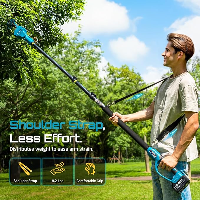 Seesii 2-in-1 Cordless Electric Pruning Shears with Pole, 15Ft Reach, 1.2" Cutting Diameter, 21V 2x 4000mAh Batteries, Battery Powered Tree Pruner with Brushless Motor for Efficient Branch Trimming