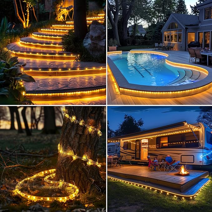 LairtPOW Solar Rope Lights with Remote for Palm Tree,39FT 100LEDs Outdoor Solar Strip Lights for Garden,IP67 Waterproof,USB Charging, Timing & 8 Modes Larger Tube Fairy Light for Christmas(Warm White)