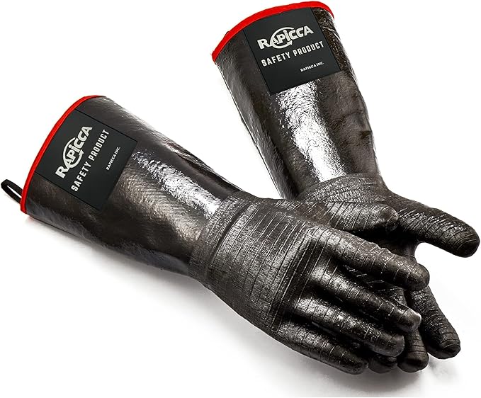RAPICCA 932°F Heat Resistant BBQ Grill Gloves: Oil Resistant Waterproof for Smoking Grilling Cooking Barbecue Deep Frying Turkey Rotisserie Handling Hot Greasy Meat Grilling Stocking Stuffers for Men